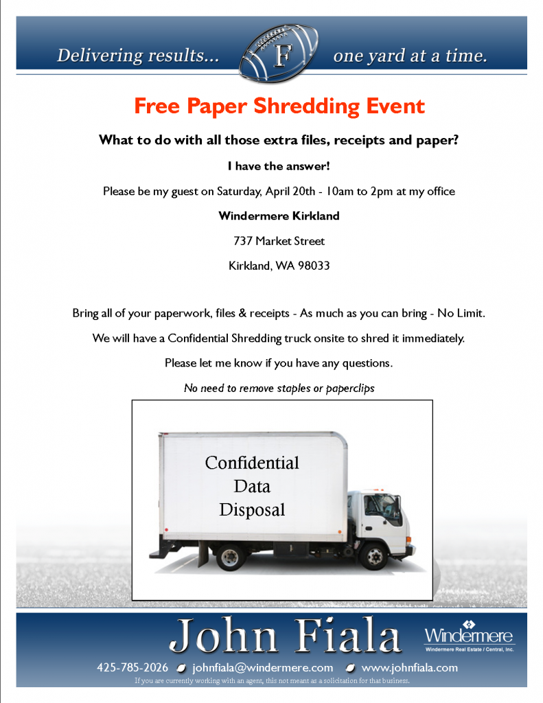 Free Shredding Event Hosted by Windermere and John Fiala